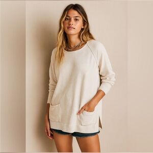 JEANNE PIERRE Cream Long Sleeve Pocket Pullover